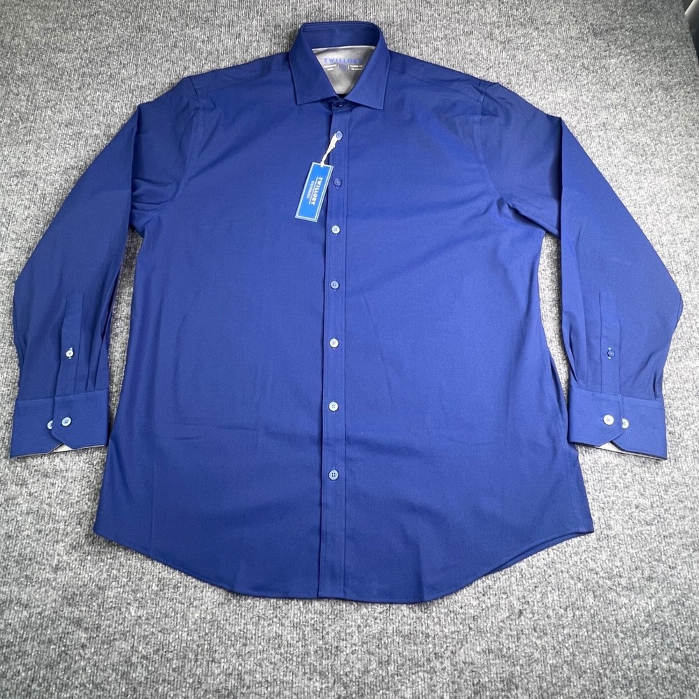 Twillory‎ Performance Shirt Men 17.5 34/35 Blue Tailored Fit Long Sleeve Dress